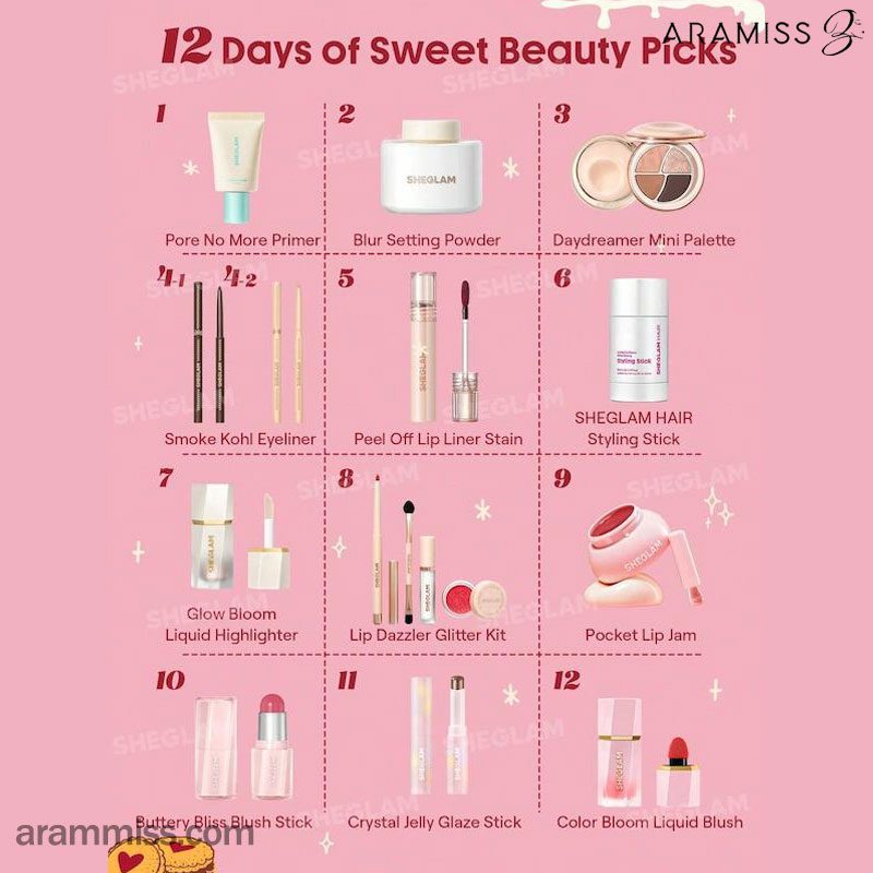 محصولات موجود در پک آرایشی تقویم زیبایی شیگلم Glam Advent Calendar