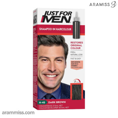 شامپو رنگ مردانه H-45 رنگ قهوه ای مشکی جاست فور من H-45 DARK BROWN BLACK